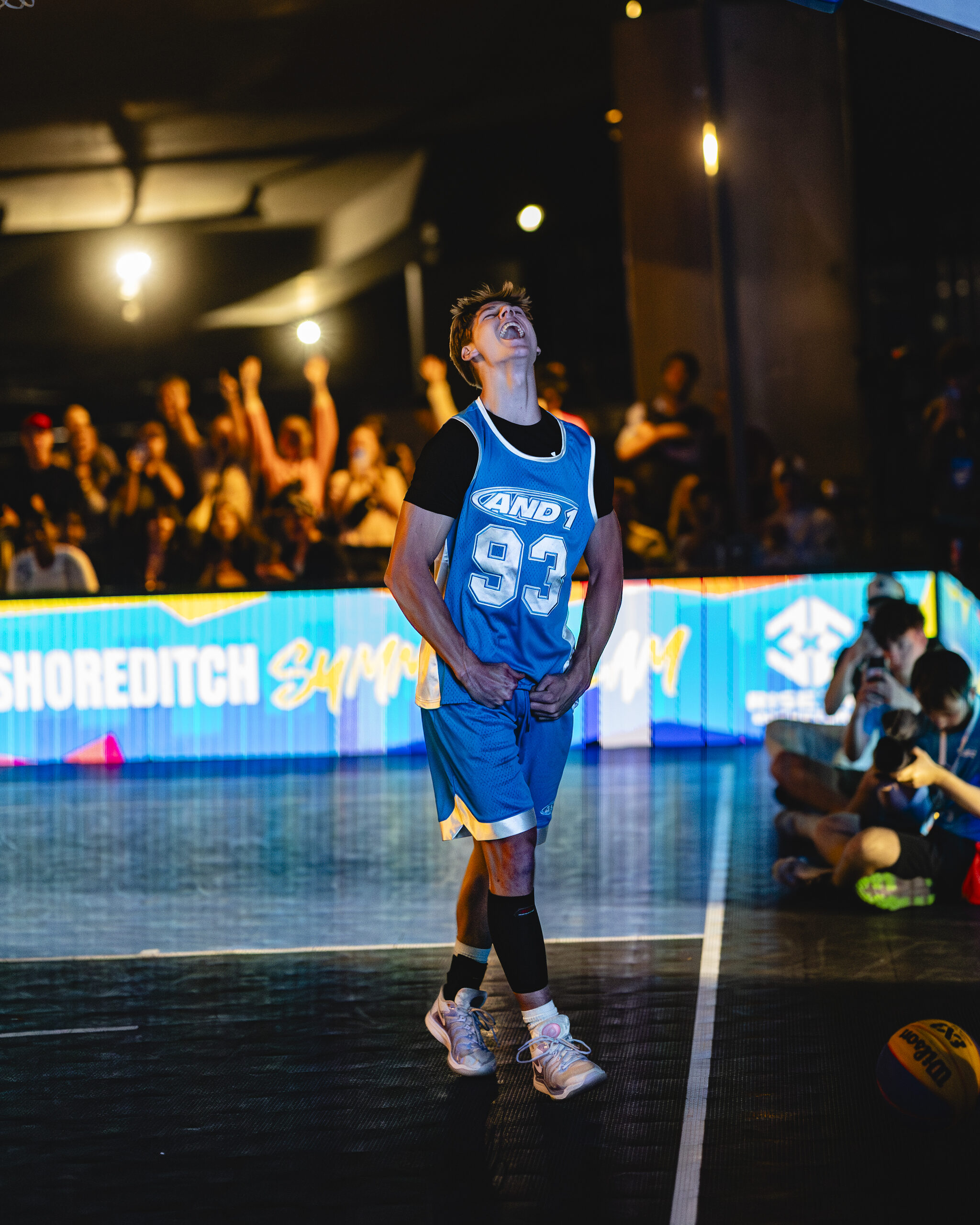 Cam Hazzard on court in front of the crowd at a 3x3 event
